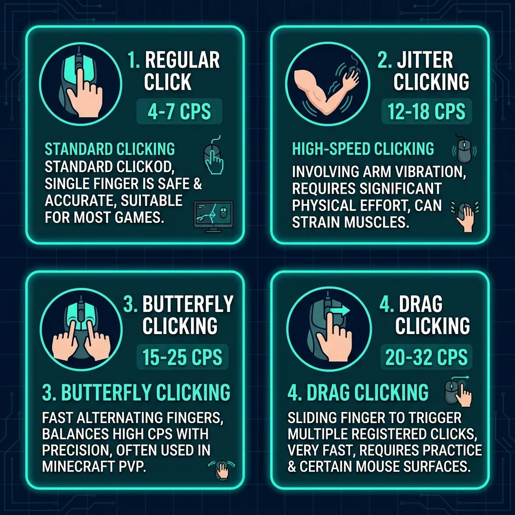 Comparison of clicking techniques: regular, jitter, butterfly, and drag clicking
